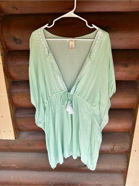 OP Light Mint V-Neck Tassel Swim Coverup